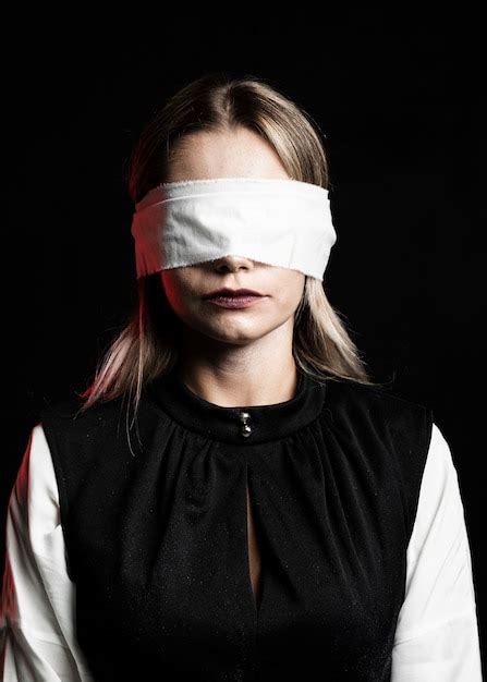 Front View Of Woman Wearing White Blindfold Free Photo