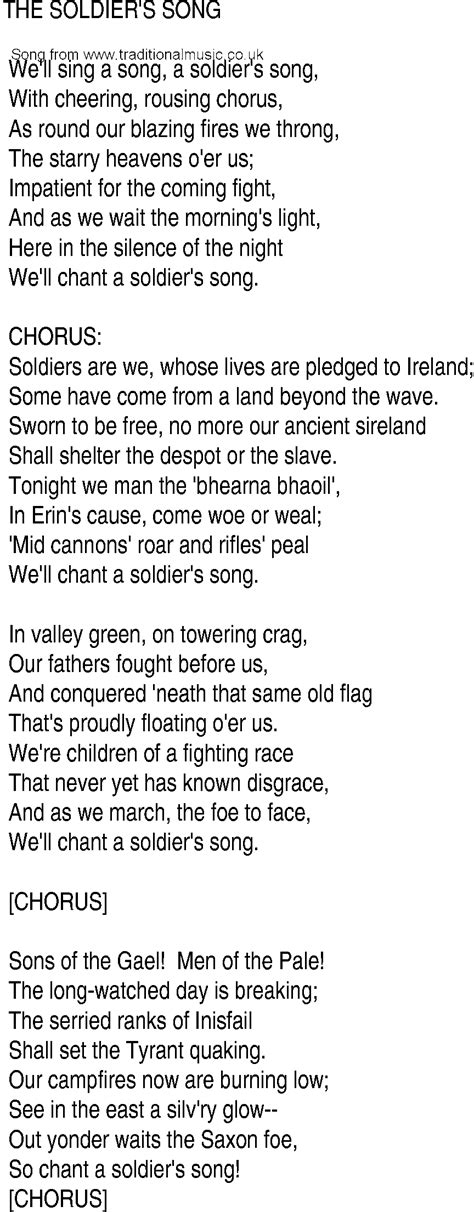 Irish Music Song And Ballad Lyrics For Soldiers Song