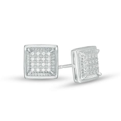Available in black, gold, and silver as shown in the last picture. Men's 1/10 CT. T.W. Diamond Composite Textured Square Frame Stud Earrings in Sterling Silver ...