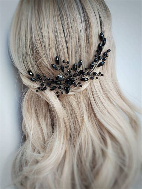 Black Hair Pin Halloween Hair Piece Black Wedding Hair Comb Etsy Uk