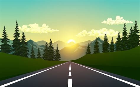 Empty Road In The Forest Premium Vector