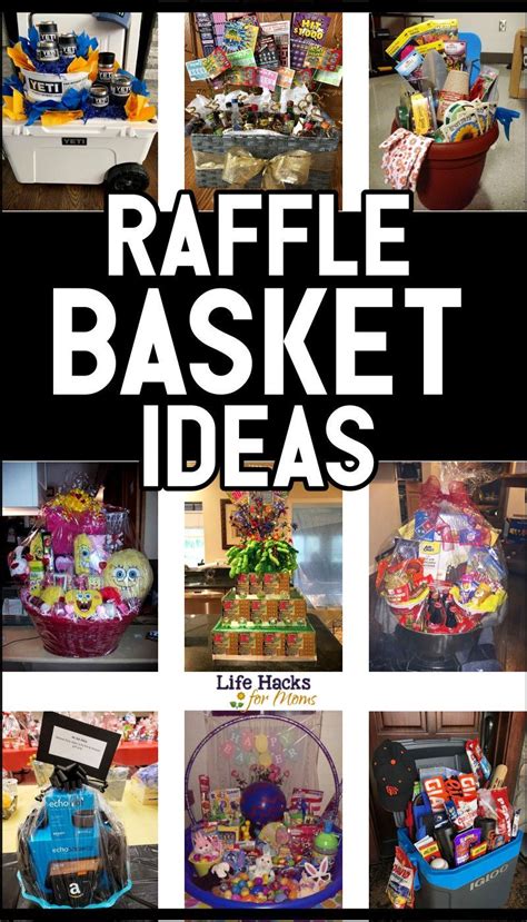 An Advertisement For Raffle Basket Ideas With Pictures Of Baskets In It