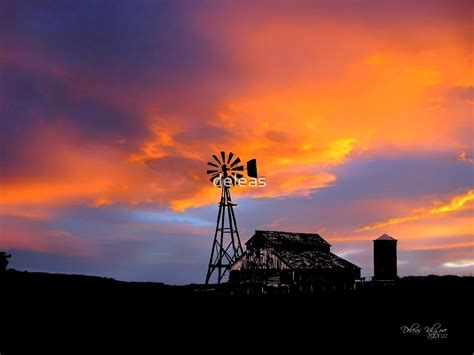 Sunset Barn And Windmill By Deleas Redbubble