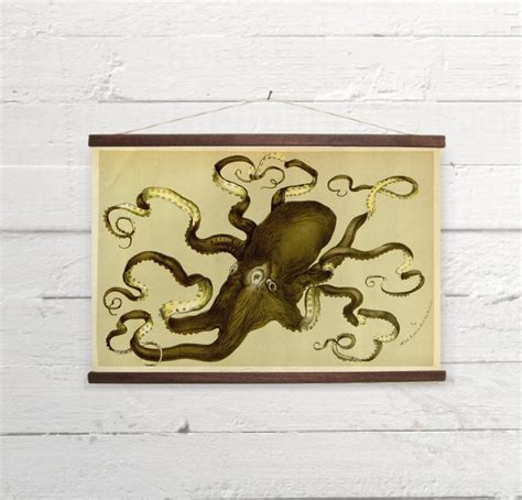 Quirky Vintage Kraken Giant Octopus Canvas Poster Print Etsy