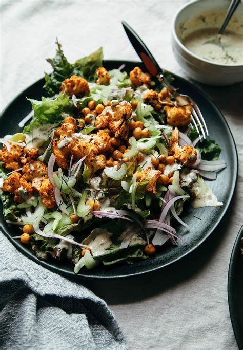 Vegan Buffalo Cauliflower Salad With Tahini Ranch The First Mess