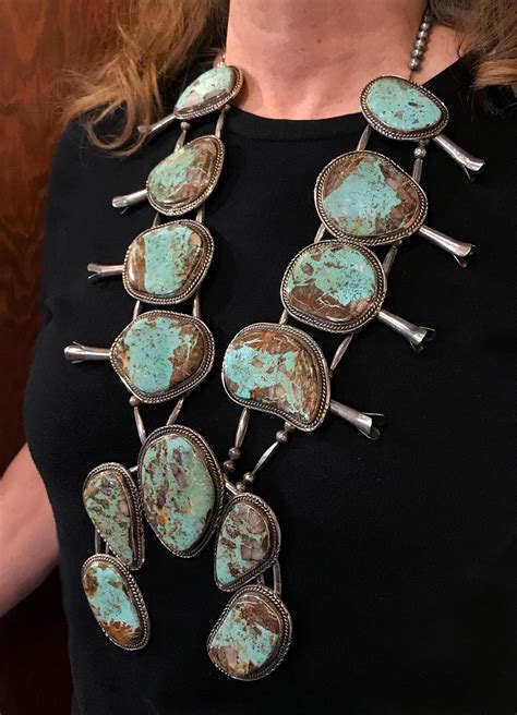 Sale Navajo Royston Turquoise Squash Blossom Necklace Made In Etsy