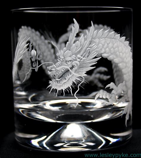 Hand Engraved Crystal Whisky Glass Japanese Dragon By Lesley Pyke Dragon Glass Glass