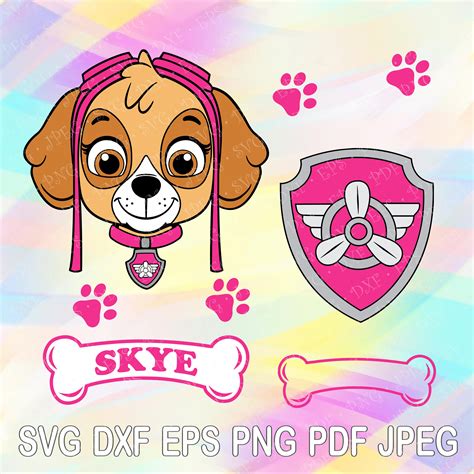 Paw Patrol Skye Svg Dxf Png Dog Badge Shield Bone Name Etsy