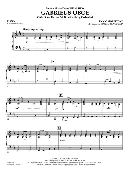 Gabriels Oboe From The Mission Piano Sheet Music Robert