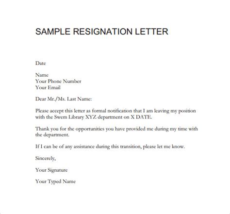 resignation letters  ms word