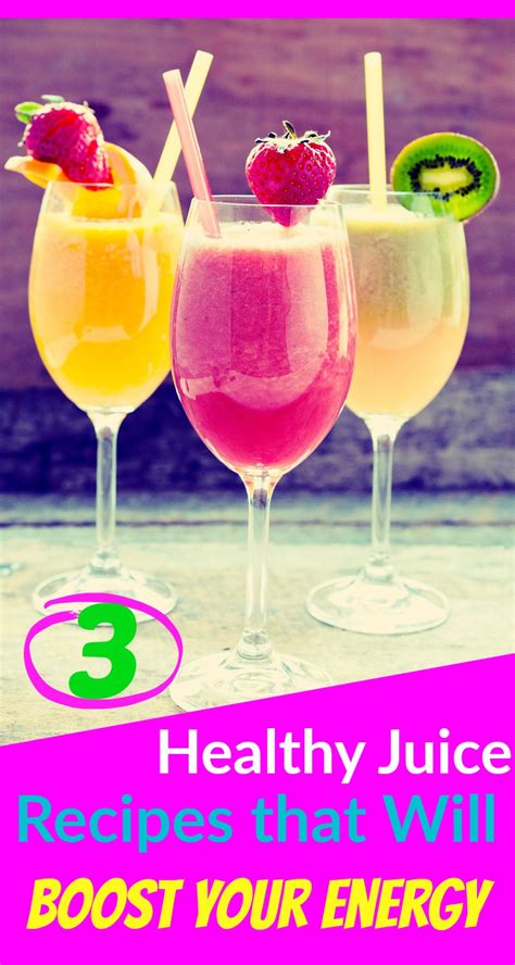These juicing recipes contain dietary fiber and natural sugars to help boost energy levels while if you are looking for a healthy juice recipe to give you a boost of energy, this one is likely to please. 3 Healthy Juice Recipes that Will Boost Your Energy - The ...