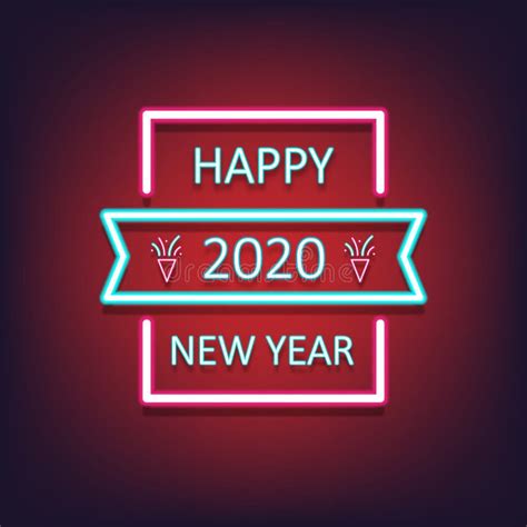 Happy New Year 2020 Shining Neon Light Background Vector Illustration