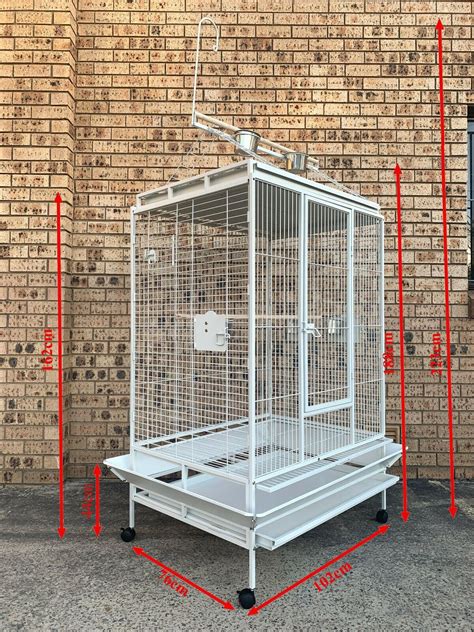 Xx Large 223cm White Macaw Parrot Aviary Bird Cage Perch With Gym On