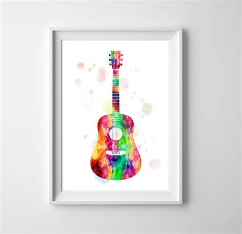 Guitar Watercolor Print Acoustic Guitar Wall Art Music Etsy Guitar