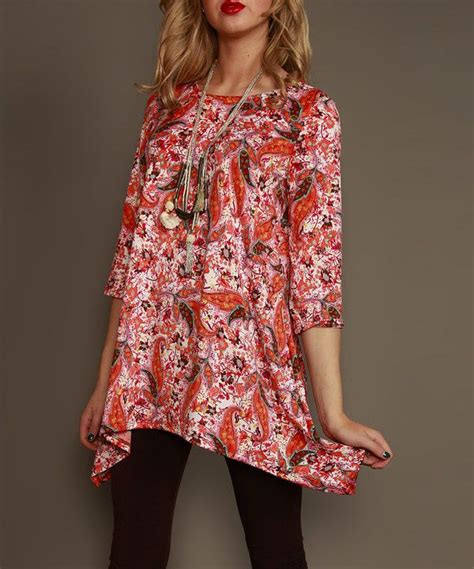 Lbisse Pink And Orange Paisley Sidetail Tunic Pink And Orange Tunic
