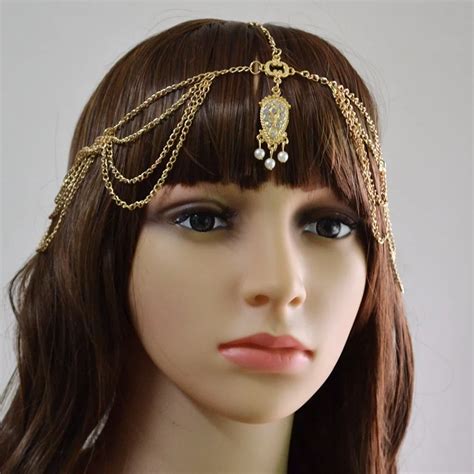 Idealway New Fashion Women Gold Metal Charm Head Chain Headband Jewelry