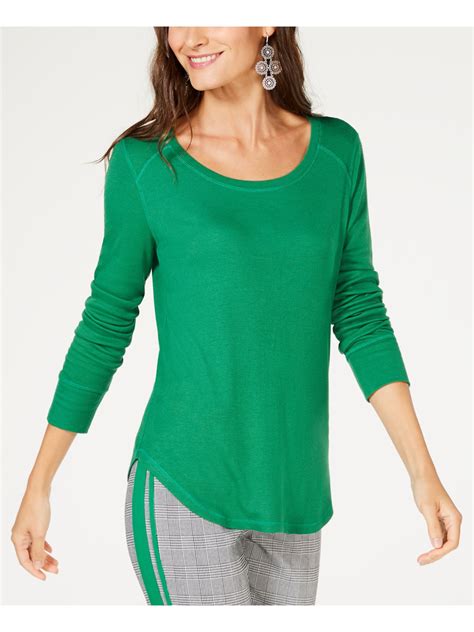 Inc Inc Womens Green Ribbed Long Sleeve Scoop Neck T Shirt Top Size