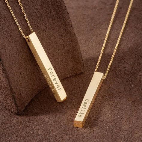 14k 18k Real Gold Personalized Vertical 3 Cm Bar Necklace 4 Etsy Bar Necklace Personalized