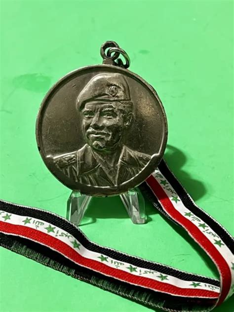 Iraq Vintage Iraqi Saddam Husseins Large Sport Medal W Iraqi Flag