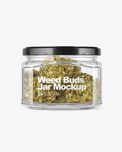 Square Glass Jar With Weed Buds Mockup Free Download Images High