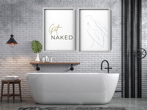 Set Of 2 Of Get Naked Bathroom Wall Art Prints Etsy