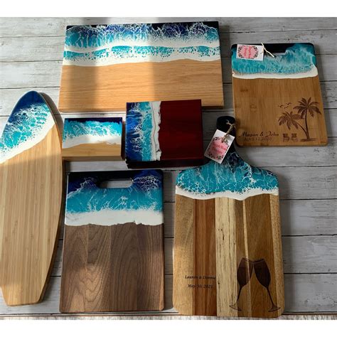 Personalized Resin Ocean Wood Serving Cutting Board Etsy