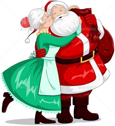 Mrs Claus Kisses Santa On Cheek And Hugs Vectors Graphicriver