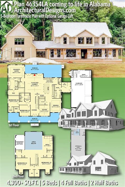 Plan 46354la 5 Bedroom Farmhouse Plan With Optional Garage Loft