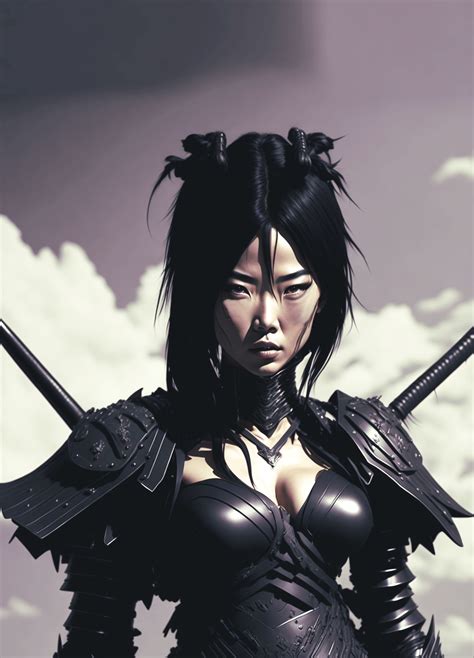 female samurai black armor by nun2brite