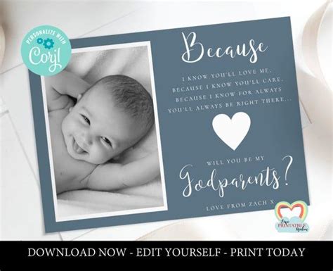 Editable Godparents Card Will You Be My Godparents Printable