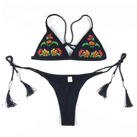 Bikini Set Triangle Swimsuit Women Floral Print Swimwear Tassels Bathing Suit Brazilian Bikini
