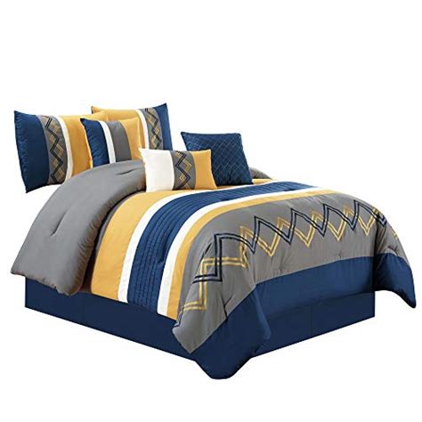 chezmoi collection arden 7 pieces modern pleated stripe embroidered zigzag bedding comforter set