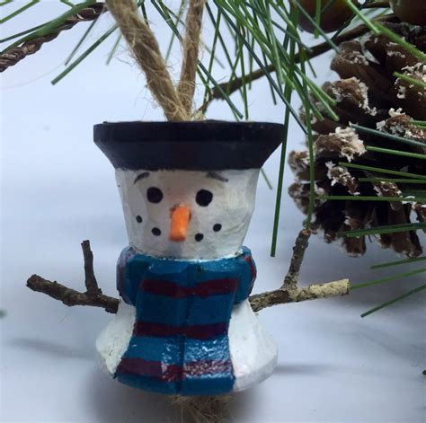 Hand Carved Snowman Sewing Spool Christmas Ornament Primitive Etsy