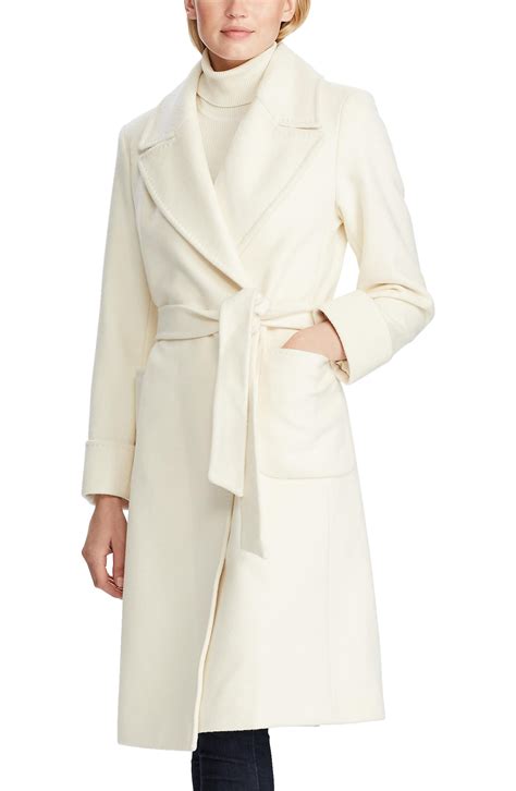 Lauren By Ralph Lauren Wool Blend Wrap Coat In Natural Lyst