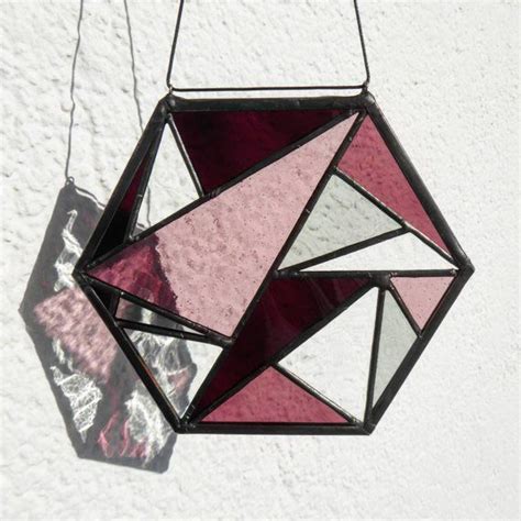 Stained Glass Pink Hexagon Suncatcher A Geometric Suncatcher Is Used To Bring Good Vibes In