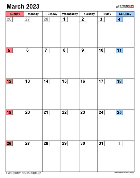 March 2021 Calendar Excel Template Printable One Platform For Digital