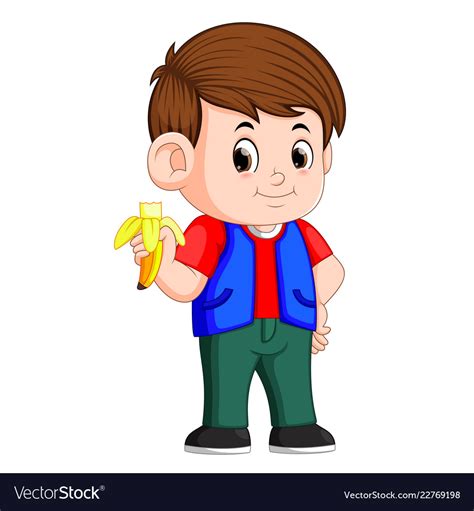 Healthy Little Boy Eating Banana Royalty Free Vector Image