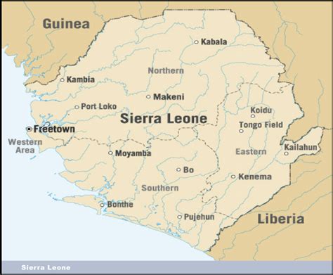 Sierra Leone With Its Main Districts Cities And Neighboring Countries