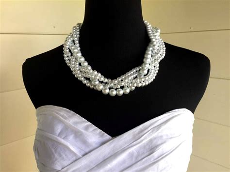 White Chunky Pearl Necklace Multi Strand Necklace Wedding Etsy