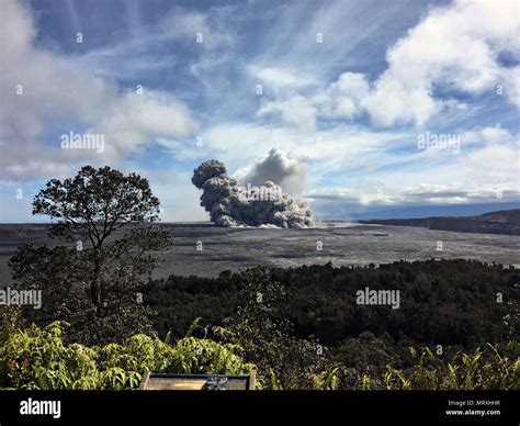 An Ash Plumes Rises From The Halemaumau Crater At The Summit Of The
