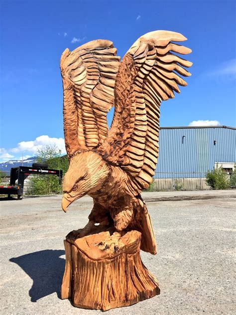 Woodcarved Eagle Wood Carving Art Chainsaw Carving Chainsaw Wood