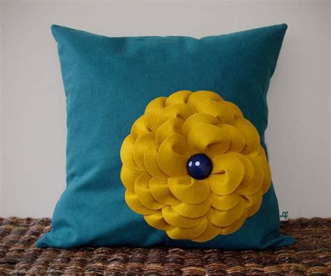 Colorblock Flower Pillow In Mustard Yellow And Teal Linen
