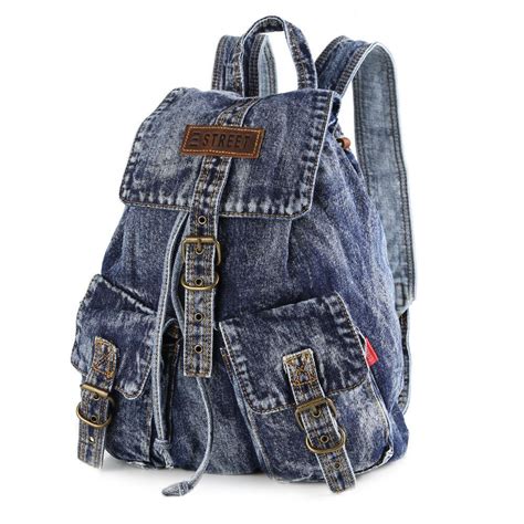 Womens Vintage Style Blue Denim Backpack Outdoor Sport Bag Tote Travel