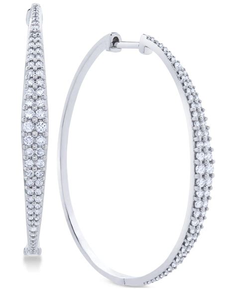 Macys Diamond Graduated Hoop Earrings 1 Ct Tw In 14k White Gold