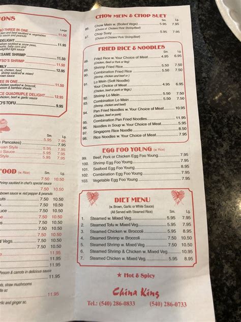 Includes the menu, 6 reviews, 2 china star is a chinese restaurant where most menuism users came for a meal on the go, paid between $10 and $25, and tipped more than 18%. China King - 2019 All You Need to Know BEFORE You Go (with ...