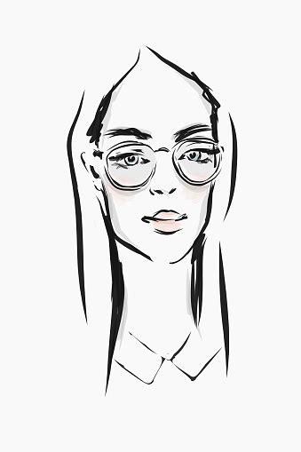 Beautiful Girl With Glasses Handdrawn Portrait Stock Illustration Download Image Now Adult
