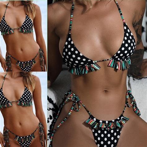 2019 Dot Triangle Female Swimsuit Ruffled Bikini Brazilian Thong Bottom