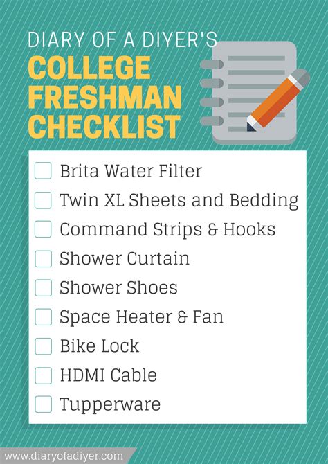Printable College Freshman Dorm Checklist