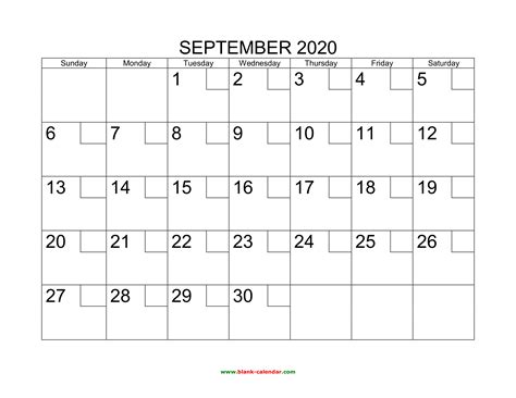 Free Download Printable September 2020 Calendar With Check Boxes