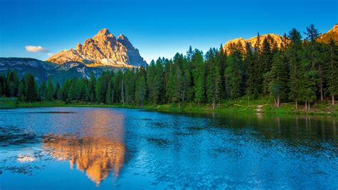 Nature Landscape Lake Water Mountains Trees Forest Rocks Snow